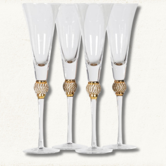 4x Goud Kristal Champagneglas (prijs per glas)