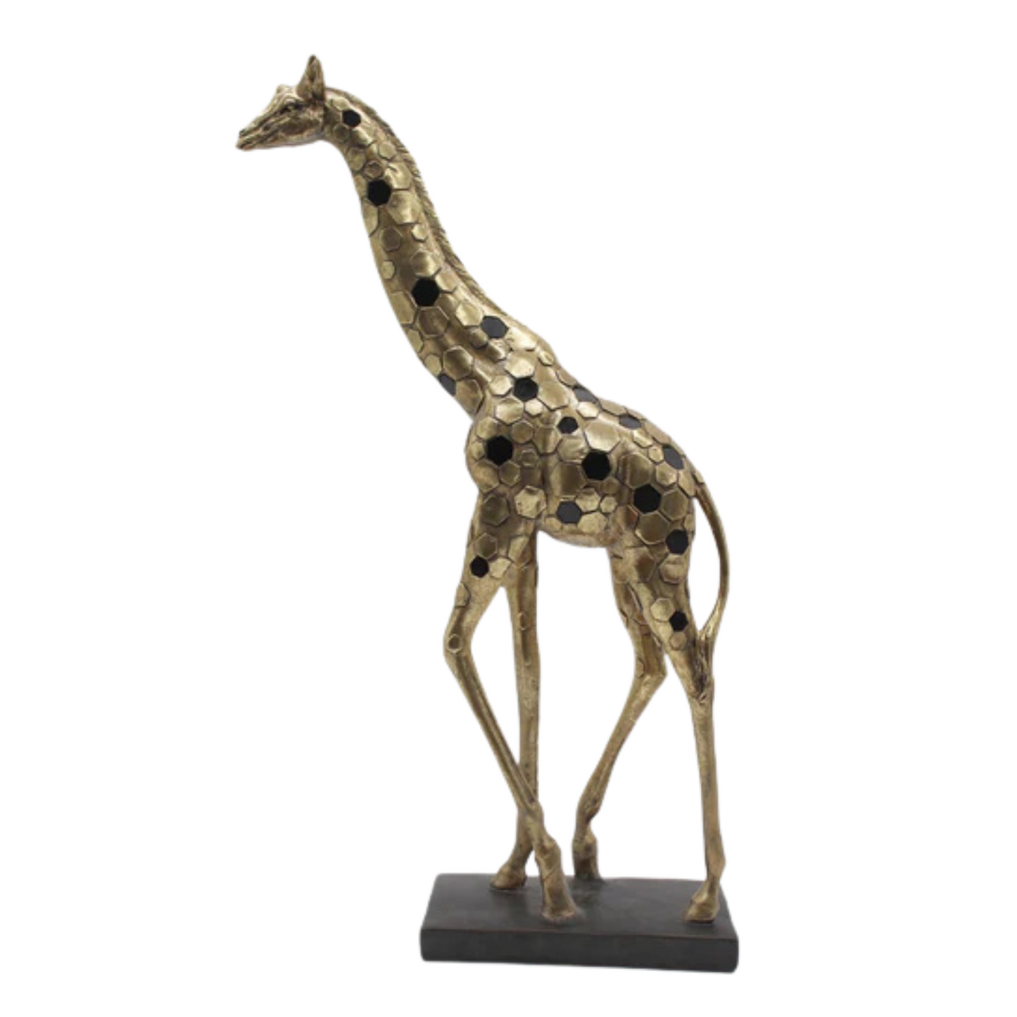 Beeld Giraffe Antiek Goud Met Spiegel Medium